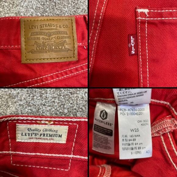 Normcore streetwear grunge Buttonfly Levi’s big E red 80s Mom Shorts 25 Denim - Picture 8 of 12